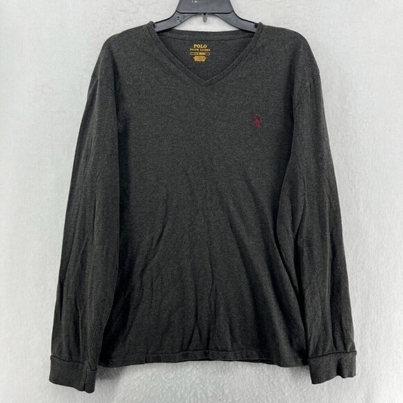 Polo Ralph Lauren Sweater Mens L Gray Long Sleeve V-Neck Pullover Casual Preppy - Picture 1 of 12